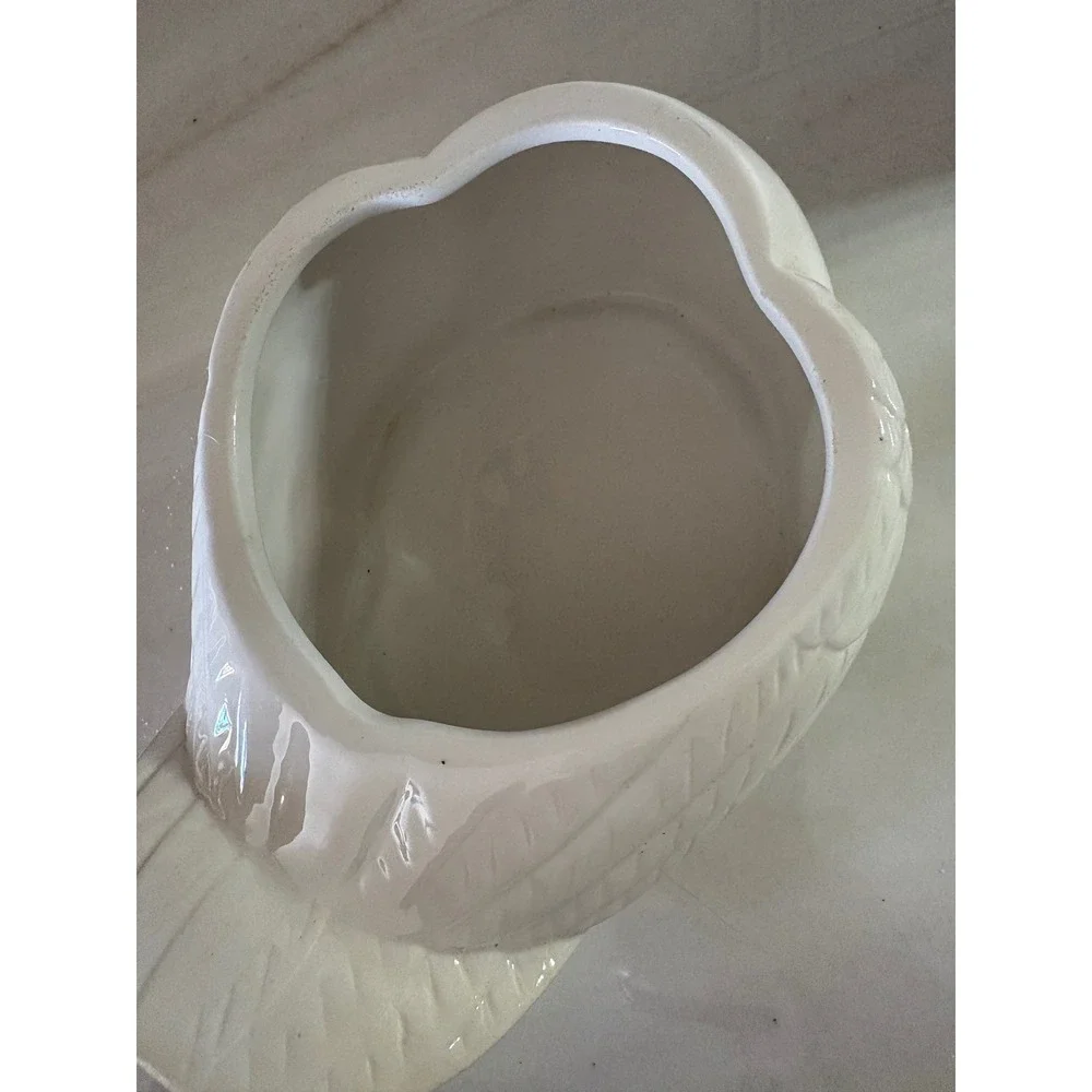 Vintage Ceramic Duck Jar White Goose Blue Bow Farmhouse Cottagecore Decor